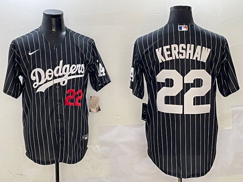 Men Los Angeles Dodgers #22 Kershaw Black Stripe Jointly Name 2025 Nike MLB Jersey style 9->los angeles dodgers->MLB Jersey